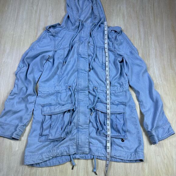 Lorna Jane LJ Black Chambray Denim Casual Outdoor Parka Hooded Jacket Medium - Picture 16 of 16